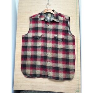 Pepe Jeans London Quilted Flannel Vest Red Black Tan Plaid Full Issue Contract